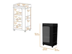 TUHOME Carro de Bar Lusk con Estante para 2 Botellas, Puerta de Vidrio y Ruedas Giratorias, Negro
