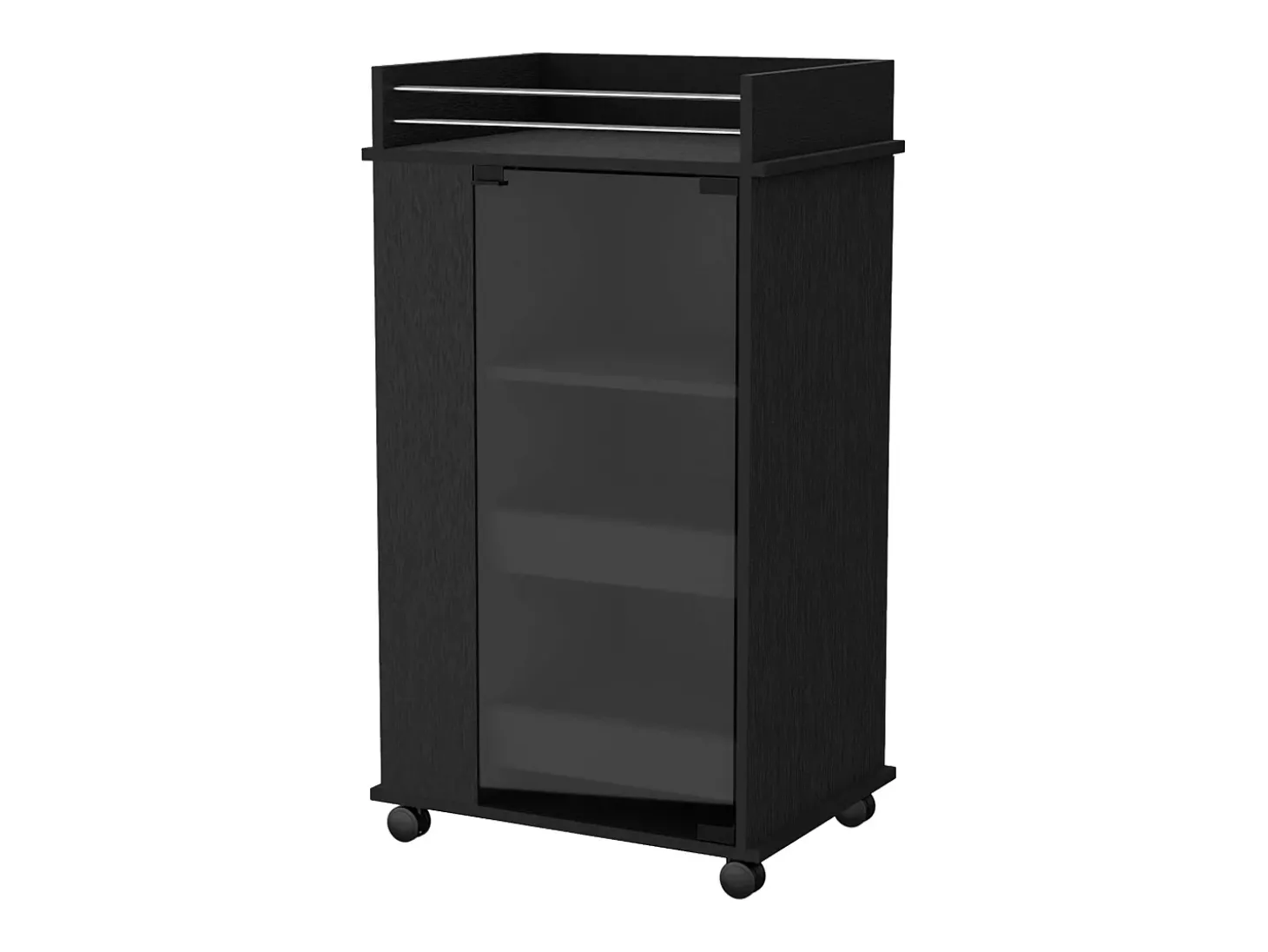 TUHOME Carro de Bar Lusk con Estante para 2 Botellas, Puerta de Vidrio y Ruedas Giratorias, Negro