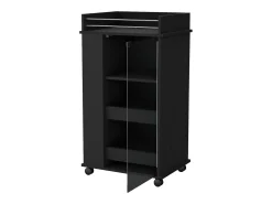 TUHOME Carro de Bar Lusk con Estante para 2 Botellas, Puerta de Vidrio y Ruedas Giratorias, Negro