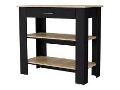 TUHOME Isla de Cocina Brooklyn, Dos Estantes, Un Cajón, Negro / Roble Claro