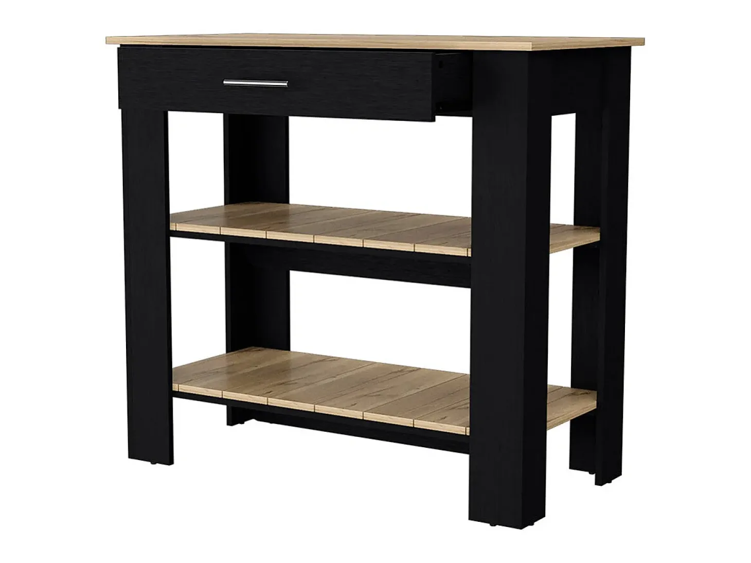 TUHOME Isla de Cocina Brooklyn, Dos Estantes, Un Cajón, Negro / Roble Claro