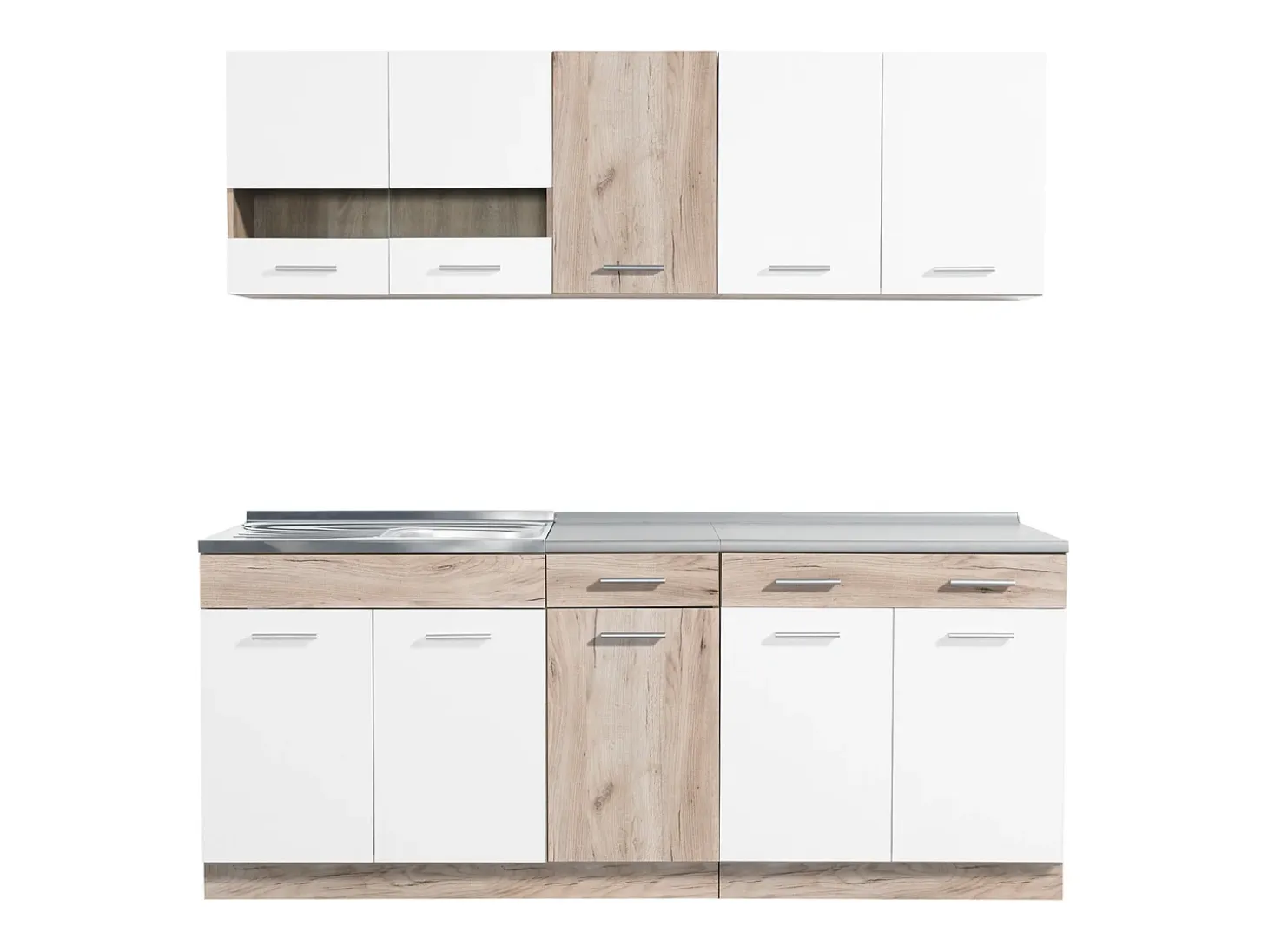 Unidad de cocina 200x84x60 cm aspecto madera roble blanco y gris