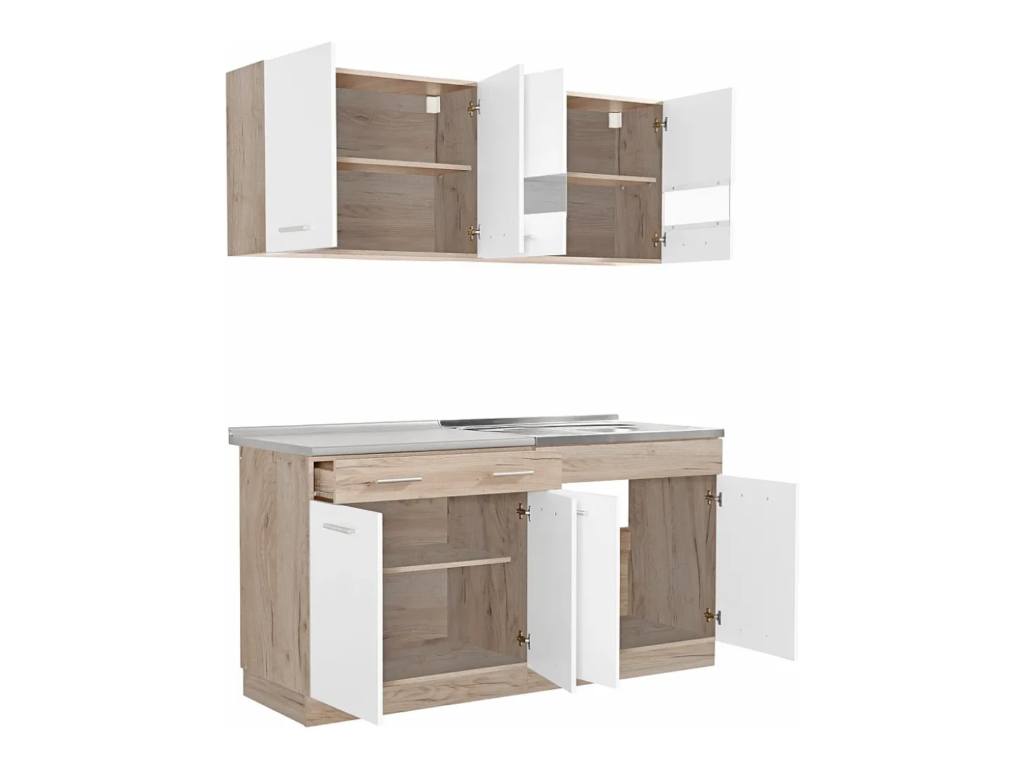Unidad de cocina 160x84x60 cm aspecto madera roble blanco y gris