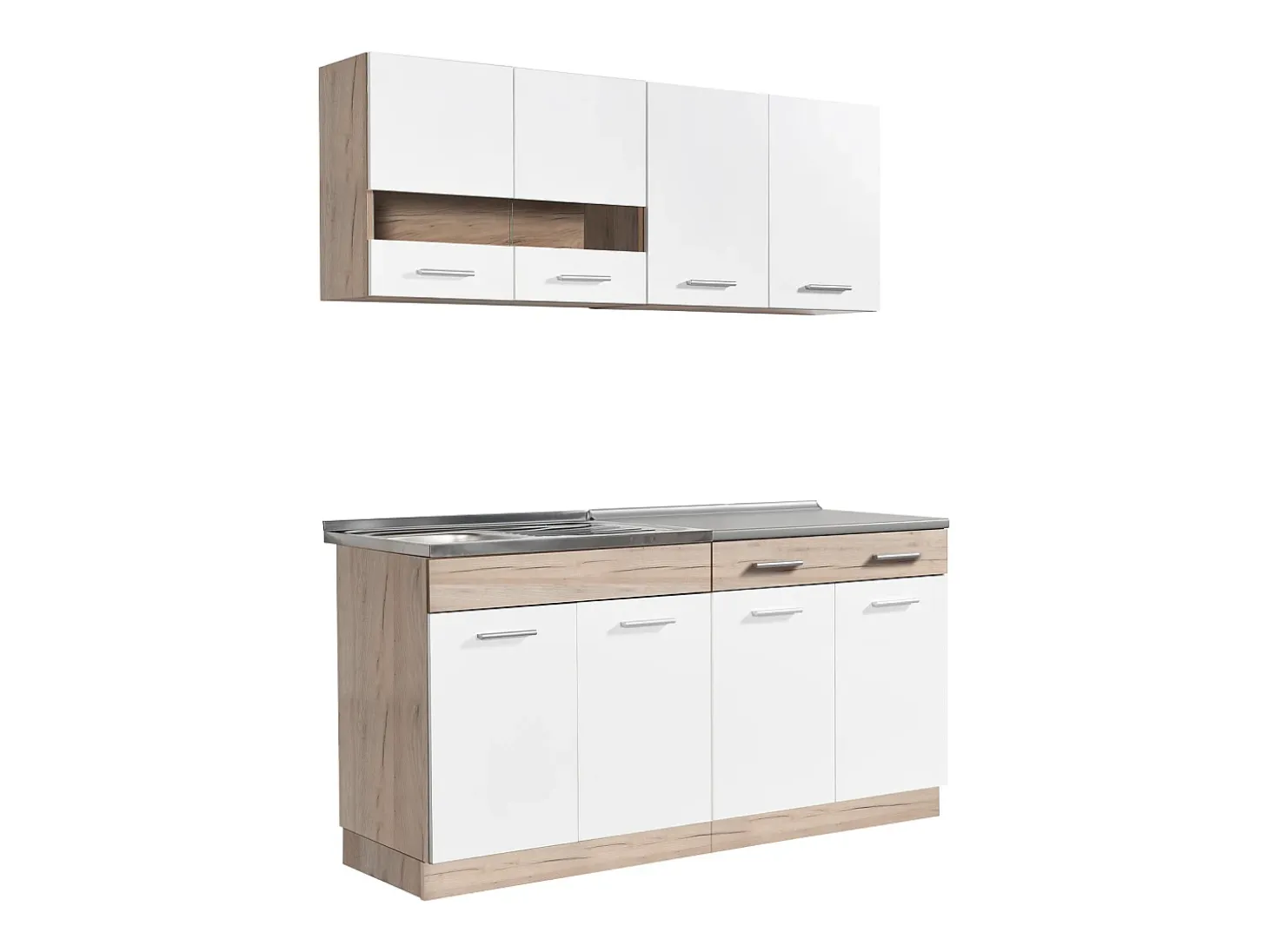 Unidad de cocina 160x84x60 cm aspecto madera roble blanco y gris