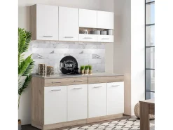 Unidad de cocina 160x84x60 cm aspecto madera roble blanco y gris