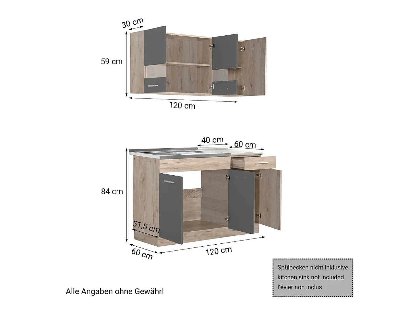 Unidad de cocina 120x84x60 cm gris