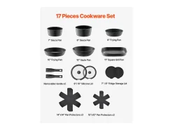 Utensilios de Cocina SucceBuy Juego de Utensilios de Cocina Antiadherentes de Granito de 17 Piezas - Negro