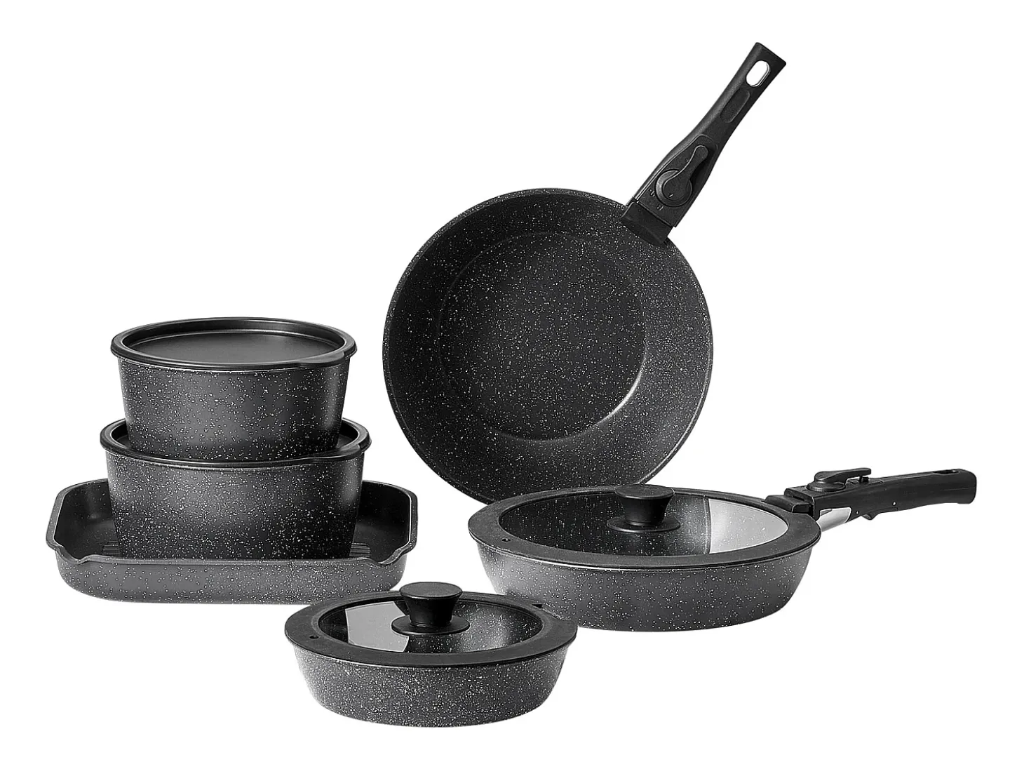 Utensilios de Cocina SucceBuy Juego de Utensilios de Cocina Antiadherentes de Granito de 17 Piezas - Negro