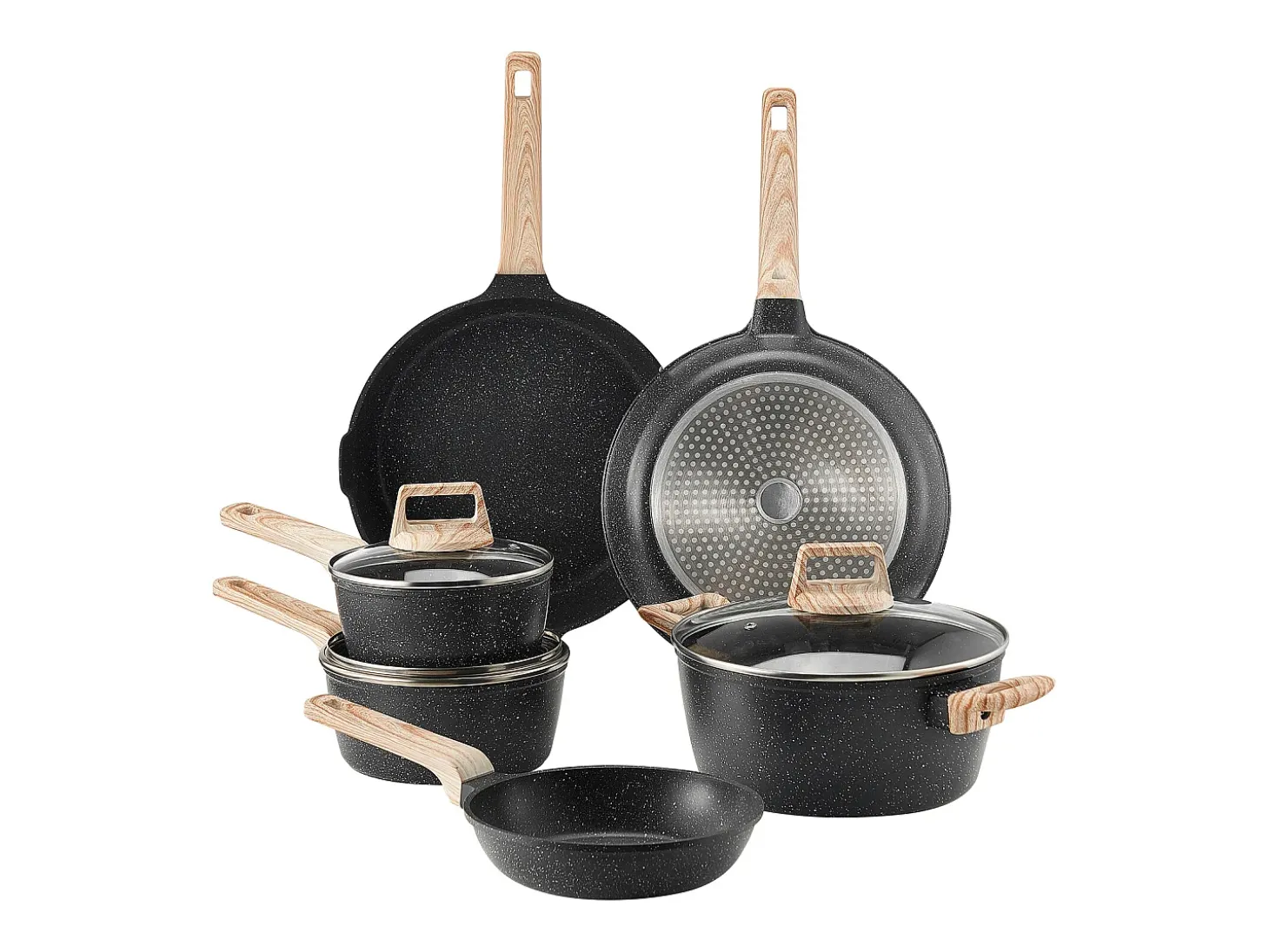 Utensilios de Cocina SucceBuy Juego de Utensilios de Cocina Antiadherentes de Granito de 17 Piezas - Negro