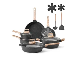 Utensilios de Cocina SucceBuy Juego de Utensilios de Cocina Antiadherentes de Granito de 17 Piezas - Negro