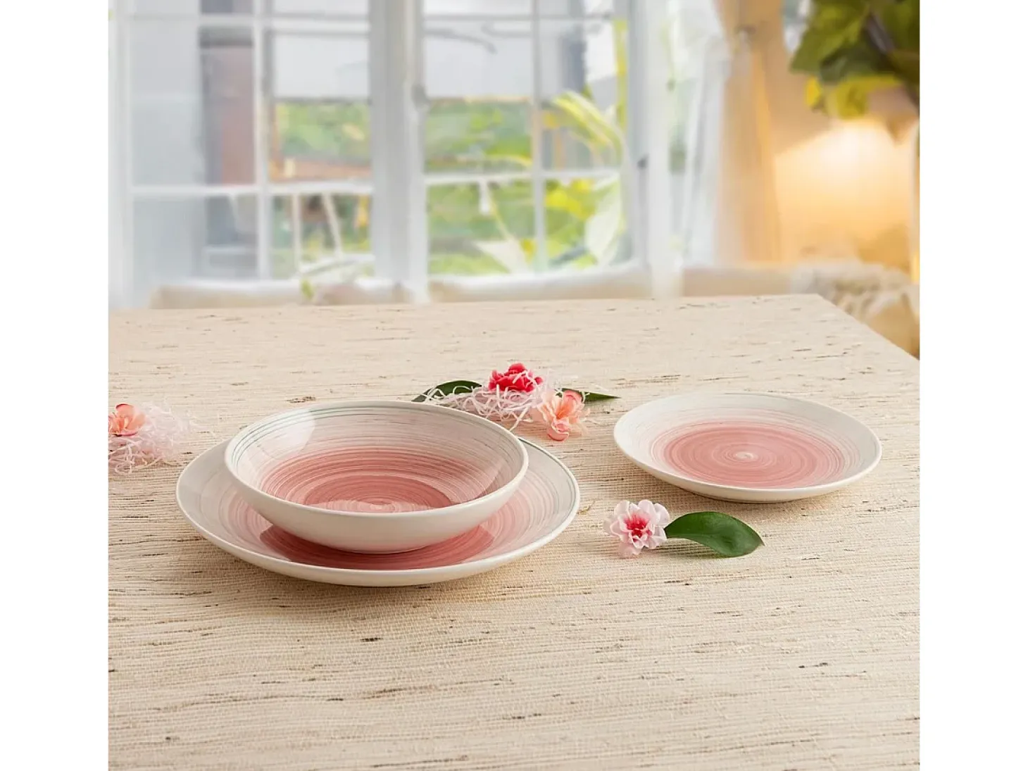 Vajilla Velvet Quid 18 piezas 6 servicios cerámica rosa