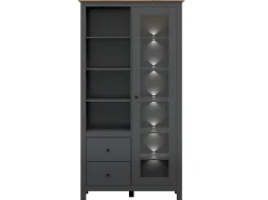 Vajillero 1 puerta y 2 cajones con LED Duck Gris antracita y Madera