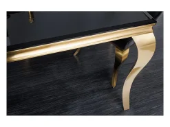 VELENA 200 cm – Tablero de vidrio negro y estructura de acero dorado – Elegancia barroca y diseño refinado