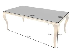 VELENA 200 cm – Tablero de vidrio negro y estructura de acero dorado – Elegancia barroca y diseño refinado