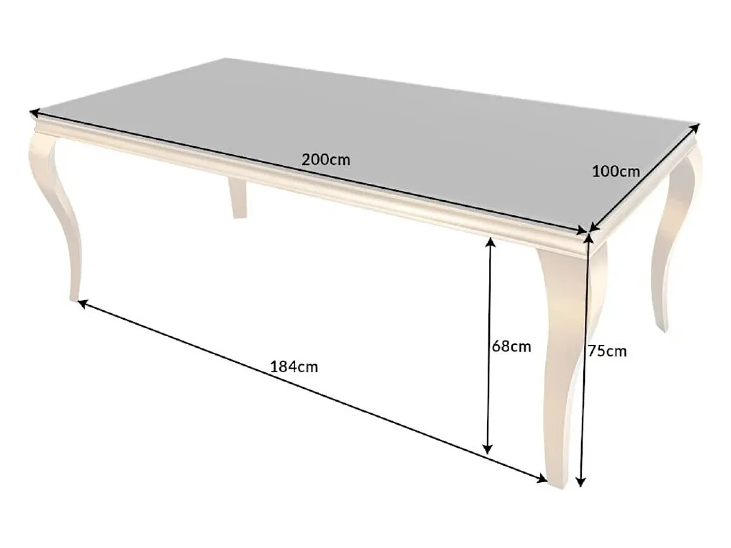 VELENA 200 cm – Tablero de vidrio negro y estructura de acero dorado – Elegancia barroca y diseño refinado