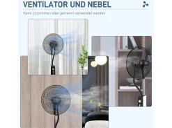 Ventilador con función nebulizador 3L, 90W, 3 modos, temporizador, oscilante, ruedas, negro (44,5x38,5x120cm)