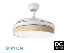 Ventilador DC Moda blanco/cañizo claro LED 91 cm con mando y memoria