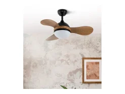 Ventilador DC Solido negro/madera LED 24W con 3 aspas y mando