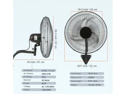 Ventilador de Pared SucceBuy, 44cm, 4000 CFM, 3 Velocidades, Negro, para Refrigerar Almacenes, Invernaderos, Talleres, Patios y Sótanos
