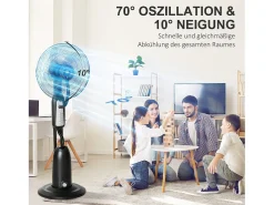 Ventilador de pedestal 2 en 1 con nebulizador de 2,8 L, función de nebulización, de metal, 120 cm de altura, negro (44,5 x 44,5 x 120 cm)