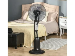 Ventilador de pedestal 2 en 1 con nebulizador de 2,8 L, función de nebulización, de metal, 120 cm de altura, negro (44,5 x 44,5 x 120 cm)