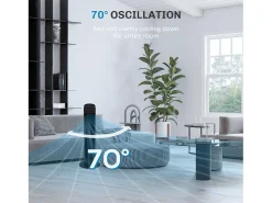 Ventilador de pedestal 3 velocidades, oscilación 70°, diseño compacto, 45 W, ABS, negro (31,5x31,5x117cm)