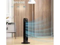 Ventilador de pedestal 3 velocidades, oscilación 70°, diseño compacto, 45 W, ABS, negro (31,5x31,5x117cm)