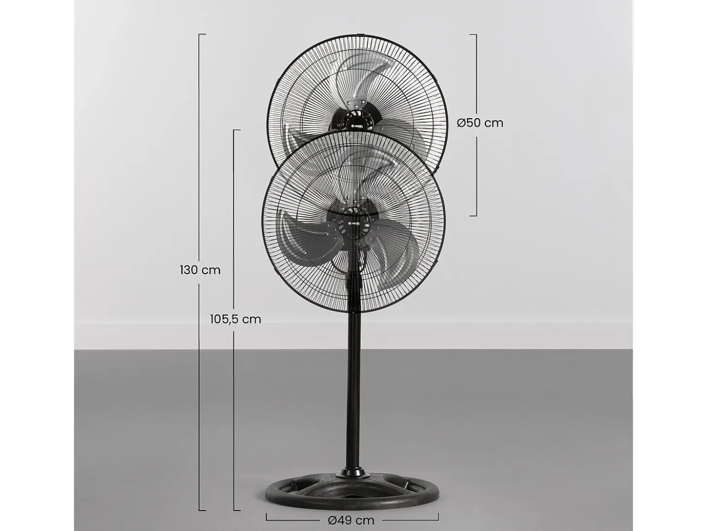 Ventilador de Pie Ø45cm 75W 3 Velocidades Industrial Negro Raydan Home