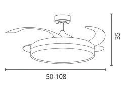 Ventilador de techo Akran Bel Air 72W 4 aspas retráctiles con luz LED oro Ø108 cm