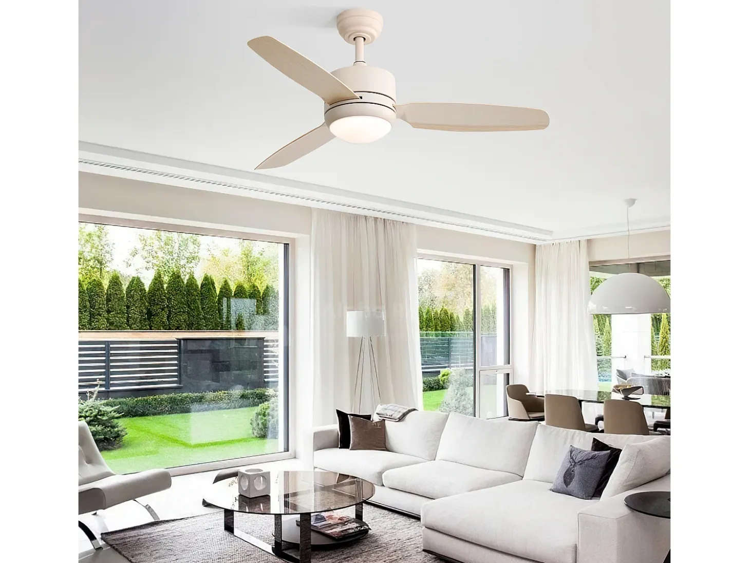 Ventilador de techo beige - Ventilador de techo con luz LED y 3 aspas de ABS - 6 tipos de ventiladores con control remoto - para sala de estar