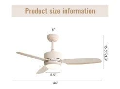 Ventilador de techo beige - Ventilador de techo con luz LED y 3 aspas de ABS - 6 tipos de ventiladores con control remoto - para sala de estar