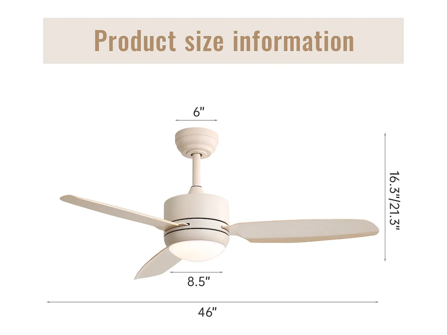 Ventilador de techo beige - Ventilador de techo con luz LED y 3 aspas de ABS - 6 tipos de ventiladores con control remoto - para sala de estar