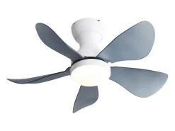 Ventilador de techo blanco con iluminación LED integrada, 5 palas de ABS transparente, motor DC, montaje empotrado (73,66x73,66x29,97cm)