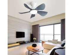 Ventilador de techo blanco con iluminación LED integrada, 5 palas de ABS transparente, motor DC, montaje empotrado (73,66x73,66x29,97cm)