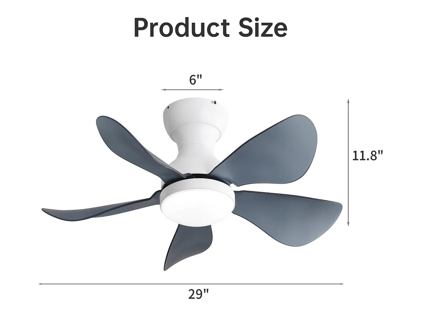 Ventilador de techo blanco con iluminación LED integrada, 5 palas de ABS transparente, motor DC, montaje empotrado (73,66x73,66x29,97cm)