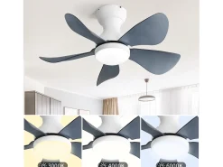 Ventilador de techo blanco con iluminación LED integrada, 5 palas de ABS transparente, motor DC, montaje empotrado (73,66x73,66x29,97cm)