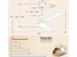 Ventilador de Techo Blanco - Ventilador de Techo con Luz LED y Control Remoto de 6 Velocidades - 3 aspas de madera - para Sala de estar