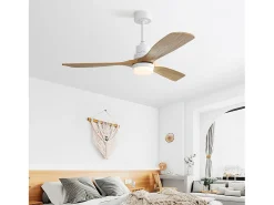 Ventilador de Techo Blanco - Ventilador de Techo con Luz LED y Control Remoto de 6 Velocidades - 3 aspas de madera - para Sala de estar