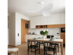 Ventilador de techo blanco con control remoto de 6 velocidades y aspas de ABS para dormitorio y sala de estar.