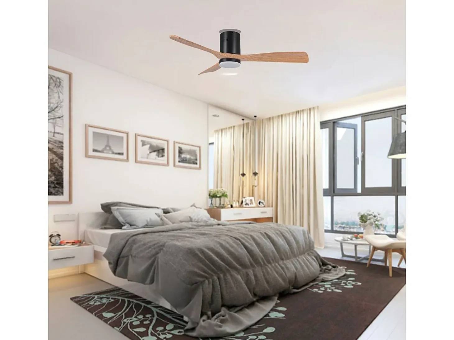 Ventilador de techo Cefiro On Bel Air 40W 3 aspas con luz LED negro/haya Ø130 cm