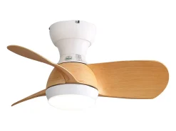 Ventilador de techo color madera con luces LED regulables y 3 aspas de ABS para dormitorios y salones.