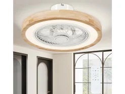 Ventilador de techo con iluminación LED, 6 aspas reversibles, mando a distancia, modo RGB, 40W, madera natural (50x50x22,5cm)