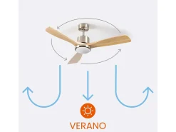 Ventilador de Techo con Luz 3 Aspas 56W 6 Velocidades Alaska Madera Natural Thinia Home