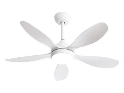 Ventilador de techo con luz, mando a distancia, 6 velocidades, motor DC reversible, ABS, blanco (106,6x106,6x47,5 cm)