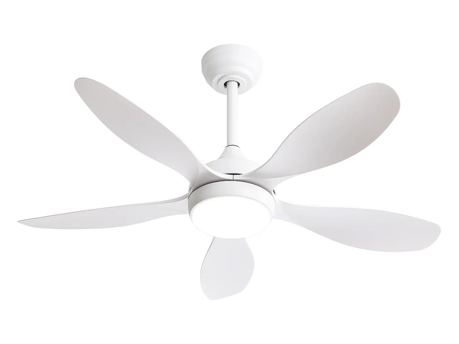 Ventilador de techo con luz, mando a distancia, 6 velocidades, motor DC reversible, ABS, blanco (106,6x106,6x47,5 cm)