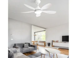 Ventilador de techo con luz, mando a distancia, 6 velocidades, motor DC reversible, ABS, blanco (106,6x106,6x47,5 cm)