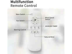 Ventilador de techo de 52" - Con control remoto de 6 velocidades - 3 aspas de ABS - Blanco