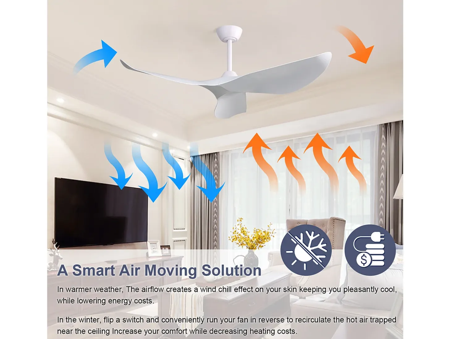 Ventilador de techo de 52" - Con control remoto de 6 velocidades - 3 aspas de ABS - Blanco