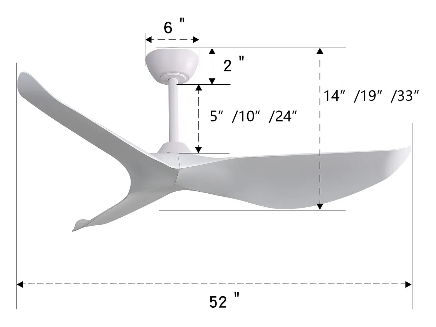 Ventilador de techo de 52" - Con control remoto de 6 velocidades - 3 aspas de ABS - Blanco