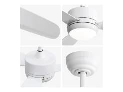 Ventilador de techo de 116,8 cm, 3 aspas de ABS con LED, 6 velocidades, motor CC reversible, blanco